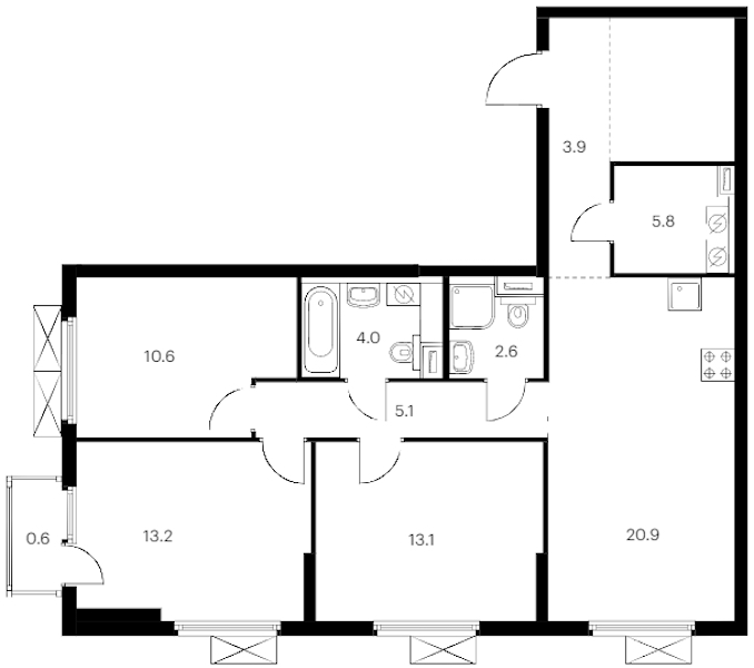 3-комнатная квартира 85.1 м², 10/14 эт., ЖК «Витебский парк»